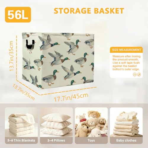 56L Mallard Duck Laundry Basket Clothes Hamper with Handles,Foldable Blanket Storage Large Laundry Hamper with Waterproof PE,Toy Storage Bin Organizer,Cube Clothes Organizer,Home Decor - color: Mallard Duck