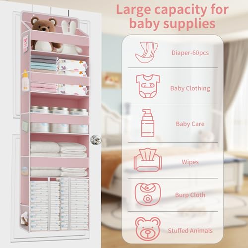 TAHAVICE 1 PC Pink Over the Door Organizer with 1 Large Capacity Caddy, 4 Shelf & 10 Mesh Side Pockets, Pink Stuff Hanging Storage and Girl Essentials Closet Organizer for Cute Room, Bedroom - color: Pink