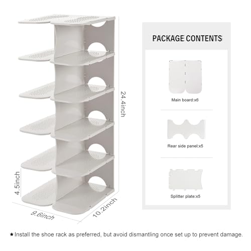 6-Tier Narrow Shoe Rack for Small Entryways, Space-Saving Adjustable Stackable Shelves, Free Standing Shoe Organizer for Closet, Corner, Doorway, White - color: White
