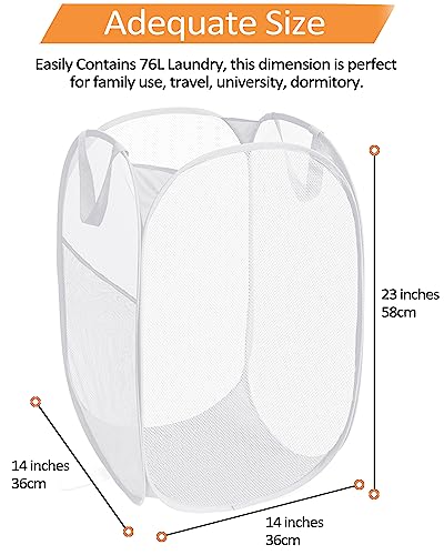 2 Pack Durable Collapsible Laundry Baskets - Reinforced Mesh Pop Up Laundry Hamper with Pocket, Foldable Dirty Clothes Hamper with Carry Handles for Laundry, Bathroom, Kids Room, Dorm or Travel White - color: 2 x White, size: Pop Vertical