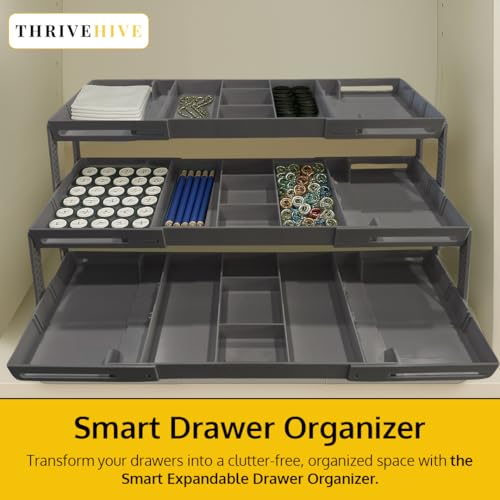 3 Tier Drawer Organizer, Multi Level Smart Drawer Organizer for Desk, Expandable Organizer for Office, Makeup, Jewelry, Kitchen, Folding Storage for Home and Office Drawers & Craft Organizer - Gray