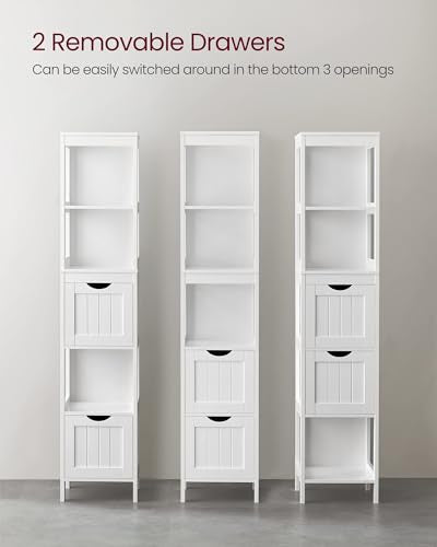 VASAGLE Storage Cabinet, Storage Organizer Rack Stand for Bathroom, Living Room, Multifunctional Corner Unit, 2 Drawers, 55.7 Inches in Height, White UBBC66WT - color: White, size: 55.7"H