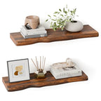Solid Wood Live Edge Floating Shelves Set of 2 – 24" Rustic Wall Shelf with Hidden Bracket System, Wall Mounted Shelves for Bathroom, Kitchen, Living Room, Bedroom (Glazed Walnut) - color: Glazed Walnut, size: 24 inch - 2pcs