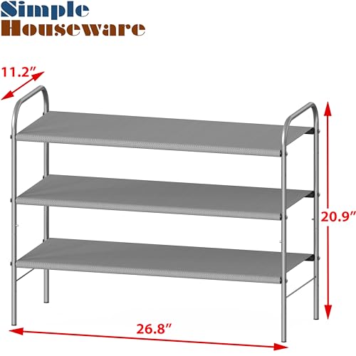 Simple Houseware 3-Tier Shoe Rack Storage Organizer, Grey – Space-Saving Shoe Shelf, Holds 9–16 Pairs, Sturdy Metal Frame, Easy Assembly – Closet, Entryway, Bedroom Shoe Storage Solution - color: Grey, size: 3-Tier