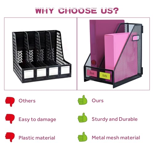 Desk Organizers, Metal Magazine File Holder with 2 Vertical Compartments Rack Binder File Organizer for Office Supplies, Home Workspace - Black - color: Black, size: 2 Compartments