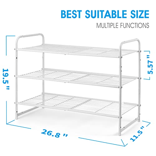 Simple Trending 3-Tier Stackable Shoe Rack, Expandable & Adjustable Shoe Shelf Storage Organizer, Wire Grid, White - color: White, size: 3 Tiers