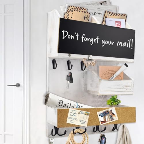 Mail Organizer Wall Mount，Key Holder Mail and Key Organizer for Wall with Shelf, Chalkboard, Corkboard, Home Decor for Room Office Entryway(Ivory White) - color: Ivory White, size: Vertical