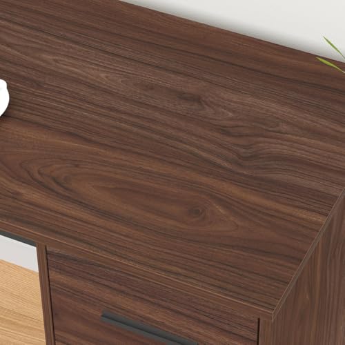HSH Large L Shaped Executive Desk with Drawers, Home Office Metal Wood Computer Desk for Work Writing Study Gaming, Rustic L-Shaped Walnut Desk Table with File Drawer, Storage Cabinet Shelves, 59 in - color: Walnut