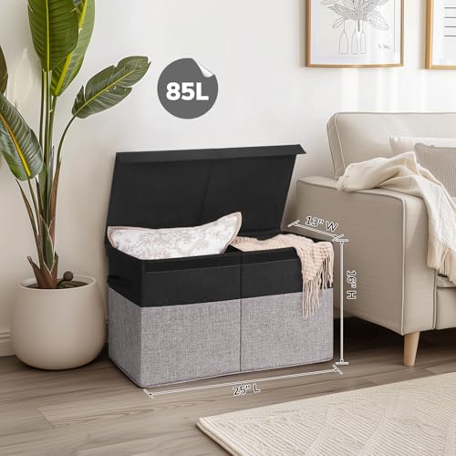 INDRESSME 25"x13"x16" Large Storage Box, Storage Organizer Collapsible Bins with Lids, Playroom, Living Room, Storage Baskets (Black & Grey) - color: Black & Grey, size: 25"x13"x16"
