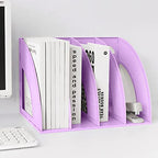SAYEEC Sturdy Magazine Holder 4 Compartments Plastic Desktop File Organizer File Dividers Office Organizer Storage Document Magaizne Rack Display Box (Purple) - color: Purple-4 Sections