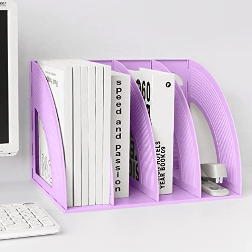 SAYEEC Sturdy Magazine Holder 4 Compartments Plastic Desktop File Organizer File Dividers Office Organizer Storage Document Magaizne Rack Display Box (Purple) - color: Purple-4 Sections