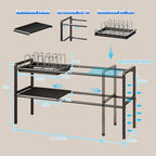 Mustorn Pots and Pans Organizer Under Cabinet, Expandable 2 Tier Under Sink Organizers Storage Adjustable Height Kitchen Pot and Pan Lid Holder Rack with 6 Dividers(4panels,2baskets,1 Pot rack,Black) - size: 4panels &2baskets &1 pot rack-2 Tier