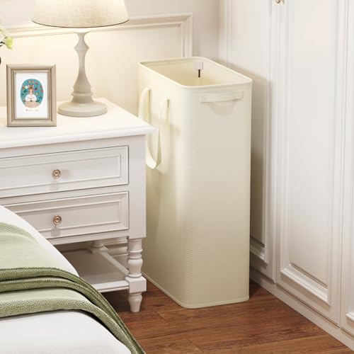 Lifewit 2 Pack Slim Laundry Hamper, Collapsible Narrow Laundry Basket, Small Tall Dirty Clothes Hampers with Handles for Bathroom Bedroom College Dorm, White, 65L - color: White