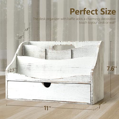 Pine Wood Mail Organizer for Desk - Charming Farmhouse Countertop Mail Sorter for Office Desk & Home Decor - Wooden Letter Organizer with Drawer & Dividers for Room Organization(Whitewash) - color: B-Whitewash