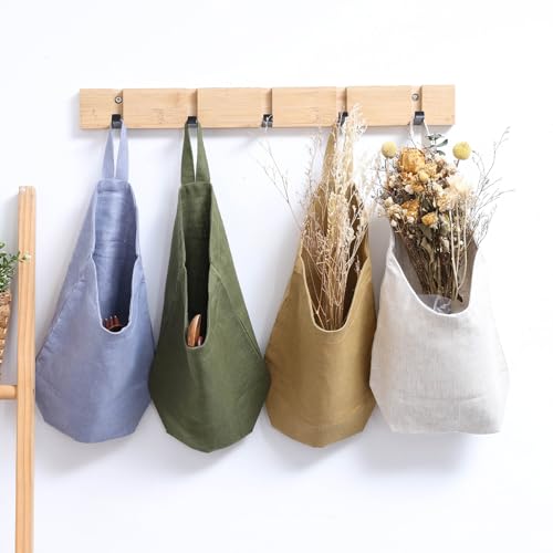 100% Linen Hanging Bags - 2 Pcs, Small Wall Storage Baskets for Kitchen, Bedroom, RV, Camper Organizer, Sewing Room, Nursery, Kids Room, Blue - color: Blue