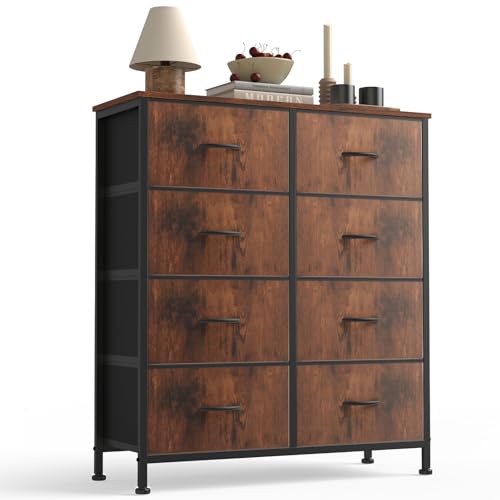 Sweetcrispy Dresser for Bedroom with 8 Storage Drawers, Large Fabric Storage Tower Organizer, Chest of Drawers with Metal Frame Wooden Top for Closet, Living Room, Entryway, Tank - color: Tank, size: 31.5"D x 11.8"W x 36.4"H (8 Drawers)