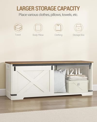 Hzuaneri 47.2" Storage Chest, Large Storage Trunk with 2 Hinges, Farmhouse Wooden Box Bench, Lift-Top Organizer Chest, Entryway Trunk for Bedroom, Living Room, White and Brown SB12114X - color: White and Brown, size: 15.7"D x 47.2"W x 19.1"H