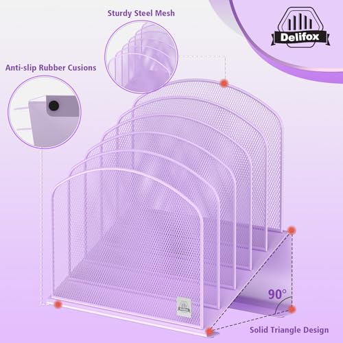 Delifox Inclined Desk File Organizer,Vertical File Folder Holder Stand Metal Rack File Sorter for Office Classroom Desktop Organization - color: Purple, size: 2Pack