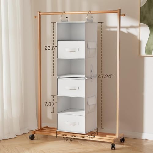 Pipishell 6-Shelf Hanging Closet Organizer with 2 Separable 3-Tier Shelves, 3 Drawers & Side Pockets Closet Organizers and Storage for Wardrobe Organization and Nursery Clothes Organizer, White - color: White