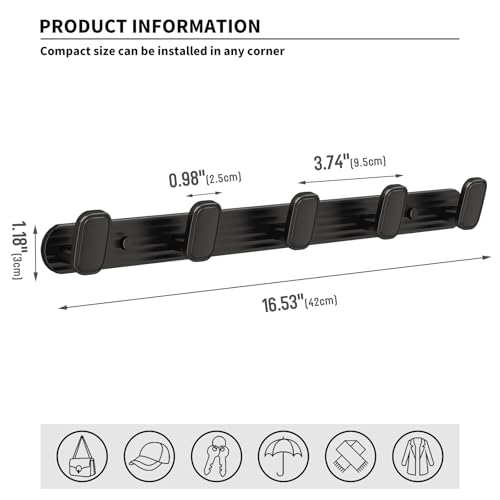 Coat Rack Wall Mount Black, 5 Hooks Rack Metal Coat Hanger Wall for Hanging Hat Purse and Robes, Towel Hook for Bathrooms and Entryway (1 Pack) - color: Black, size: Round 5 Hooks 1 Pack
