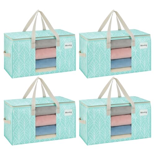 VENO 4 Pack Heavy Duty Moving Bags, Clothes and Comforter Storage Bags with Clear Window, College Dorm Essentials Packing Supplies, Foldable Boxes Alternative (Evergreen, 4 Pack) - color: Evergreen, size: 4 Pack