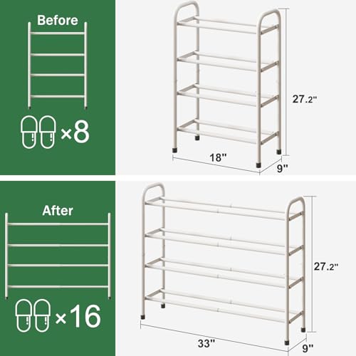 kiplant Expandable Shoe Rack, 4-Tier Expandable Metal Shoe Rack,Shoe Shelf for Closet, Entryway & Hallway - color: White, size: 4-Tier_Long