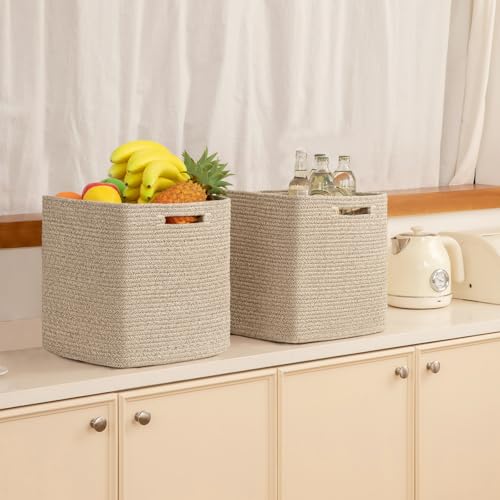 OIAHOMY Storage Cubes, 11 Inch Cube Organizer, Collapsible Storage Bins, Baskets for Organizing, Bins for Shelves-Brown, 2-PACK - color: Brown, size: 2Pcs-11*11*11inch