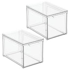 mDesign Plastic Stackable Closet Storage Organizer Bins with Pull Out Drawer for Cabinet, Desk, Shelf, Cupboard, or Dresser Organization - Lumiere Collection - 2 Pack - Clear - size: 8 x 12 x 8 (Pack of 2)