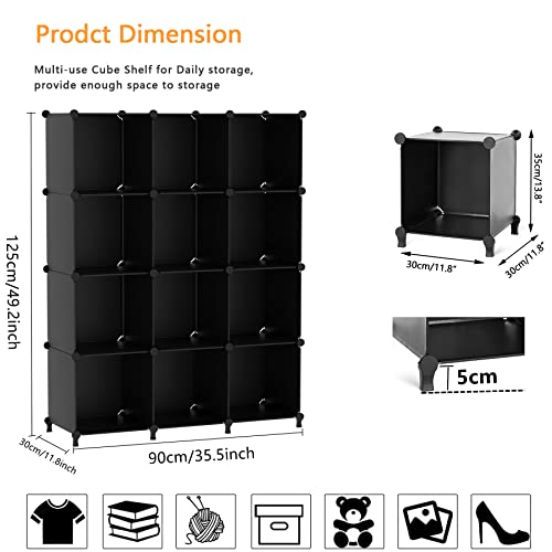 AWTATOS Cube Storage Organizer Closet Storage Shelves DIY Stackable Plastic Storage 12 Cube Bookshelf, Ideal Storage Organizer for Closet, Home, Bedroom, Black - color: Black