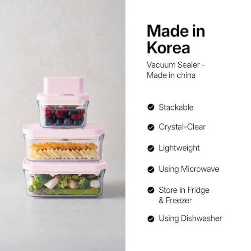 VAKUEN Premium Airtight Food Storage Containers ROSE 8P/SET, 6pcs Container, 1pcs Water Pitcher and Vacuum Sealer. Patented Double Silicone Lining, 100% Leak Proof, BPA-FREE