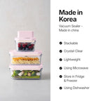 VAKUEN Premium Airtight Food Storage Containers ROSE 8P/SET, 6pcs Container, 1pcs Water Pitcher and Vacuum Sealer. Patented Double Silicone Lining, 100% Leak Proof, BPA-FREE