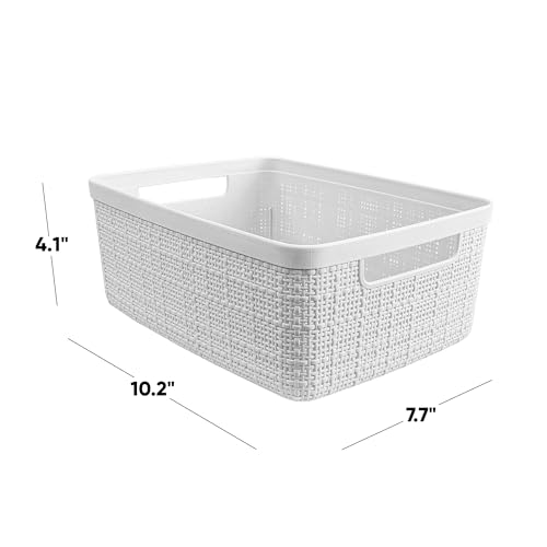 Curver Set of 8 Small 4.5L Jute Decorative Plastic Organization and Storage Baskets - Perfect Bins for Home Office, Closet Shelves, Kitchen Pantry and All Bedroom Essentials, White - color: White, size: Small 4.5L
