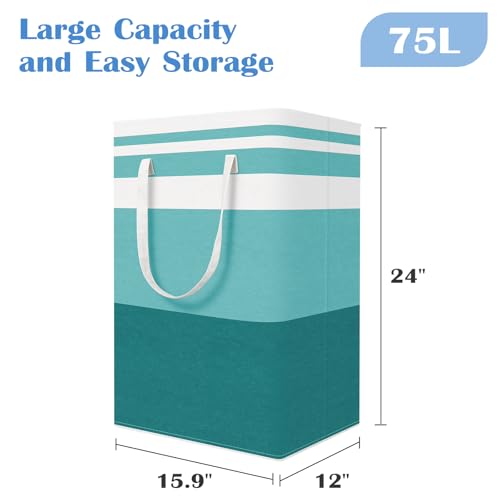BlissTotes 3-Pack Laundry Basket, Freestanding＆Waterproof Laundry Hamper, Collapsible Tall Clothes Hamper with Easy Carry Handles for Clothes, Towels in the Family and Dorm,Gradient Green,75L - color: Green, size: 75L