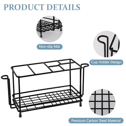 Carbon Steel Toothbrush Holders for Bathrooms, Electric Tooth Brush Holder and Toothpaste Organizer with Cup Holder Bathroom Accessories for Countertop, Shower, Sink - Black - color: Black, size: Small(with hooks)