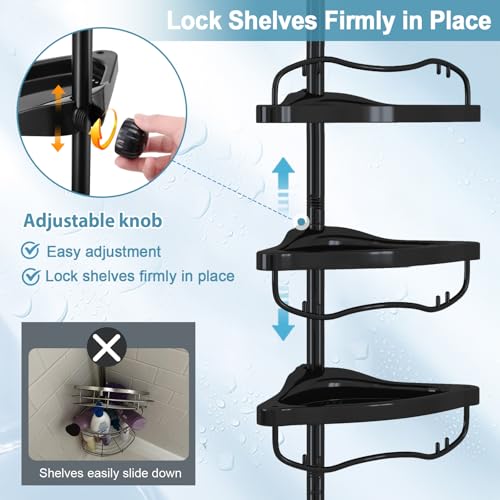 Corner Shower Caddy Tension Pole, Rustproof Bathtub Storage Organizer with 4 Adjustable Shelves, Bathroom Shower Rack Shampoo Holders for Inside Shower, 40"-120" Floor to Ceiling Shower Caddy Black - color: Black