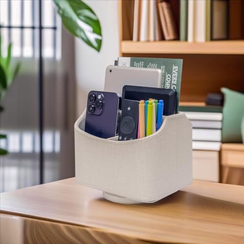 UnionBasic Rotating Desk Organizer, 360 Desk Spinning Caddy, Desktop TV Guide/Mail/Media/Remote Controller Holder Organizer, Beige - color: Beige