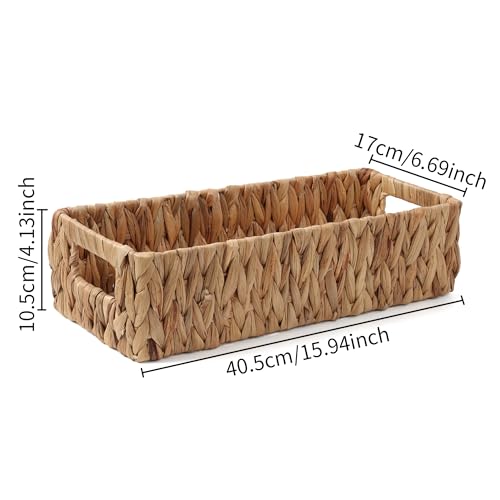 Moosky Wicker Storage Baskets with Handle Water Hyacinth Basket for Organizing Decorative Storage Bins for Countertop Toilet Tank Boho Rectangular Home Organizer (Natural, 15.9" x 6.8" x 4.1") - size: Large (15.9" x 6.8" x 4.1")