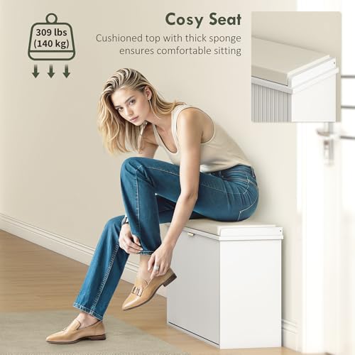 HOMCOM Narrow Shoe Bench with Padded Seat Cushion and Flip-Drawer, Small Entryway Bench Holds up to 265lb, Shoe Cabinet, 31.5x10.2x18.7 Inches, White - color: White, size: 31.5" x 10.2" x 18.7"