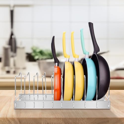 FLSEPAMB Pan Organizer - Adjustable Lid Organizer for Kitchen, Heavy Duty Pot Lid Organizer, Under Sink, Drawer, Pantry Storage - size: 1 Pack