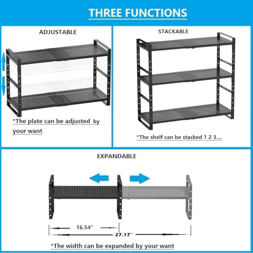 Expandable,Adjustable & Stackable Spice Rack, Cabinet Kitchen Countertop Shelf Organizer,Metal Pantry Storage Shelves - Space-Saving Storage Solution(1Pack/Black/Medium) - color: Black, size: Medium