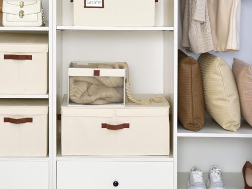 StorageWorks Extra Large Storage Bins with Double-Open Lid, 55L Fabric Baskets with Divider Board, Boxes for Clothes, Linen Closet Organizers with Handles, Ivory White, 2-Pack - color: Ivory White, size: Jumbo