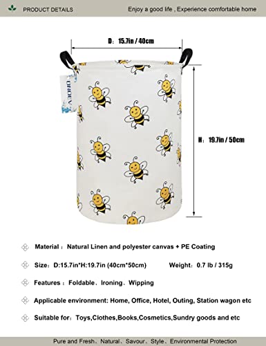 Cute Bee Laundry Basket, Collapsible Laundry Hamper for Girls, Sweet Honey Bee Round Storage Bin, Waterproof Toy Storage for Kids Room, Nursery, Playroom, New Parent Gift (Bee) - color: Round Bee