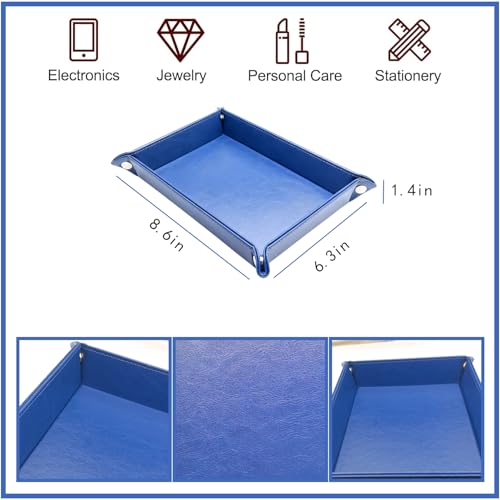 Leather Valet Tray Catchall Organizer, Navy Blue Desktop Storage for Keys, Coins, Wallet, Phone, Jewelry | Multi-Use Entryway Table, Desk & Nightstand Storage for Men & Women (Blue) - color: Blue