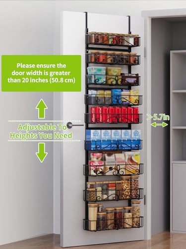 Over the Door Pantry Organizer, 9-Tier Over the Door Pantry Organizer Rack and Storage, Metal Hanging Spice Rack Shelves Door for Home Office Laundry Room Bathroom & Kitchen Organization Black - color: BlackS, size: 9-Tier