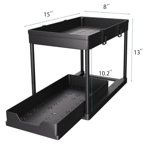 DEKAVA Under Sink Organizer 2 Pack, Bathroom Cabinet Organizer, 2 Tier Sliding Cabinet Basket Organizer Drawer, Multi-Purpose Bath Collection Baskets for Bathroom (Black) - color: Black