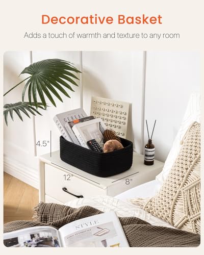 Small Woven Basket, 12 x 8 x 4.5 Inches, Storage Basket for Organizing, Cute Small Rope Shelf Closet Cube Storage Bins Baskets for Shelves, Dog Toy Gift Baskets Empty, 3 Packs, Black - color: Black, size: 12"L x 8"W x 4.5"H