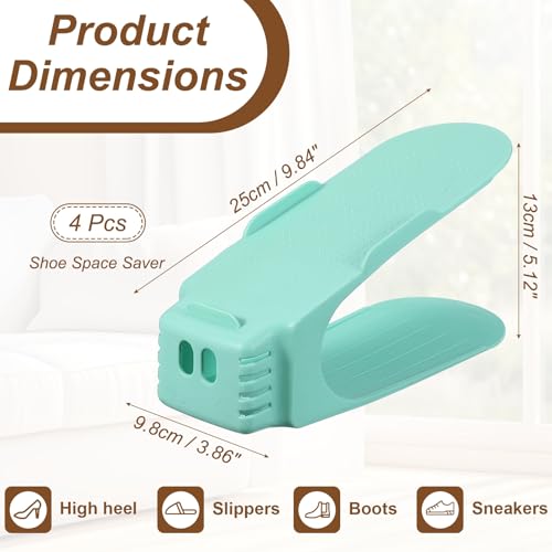 uxcell Shoe Slot Organizer 4 Pcs, 10.2x3.9x5.1 Inch Shoe Stacker Double Layer 50% Space Saver for Storage Closet Rack Organization, Light Green - color: Light Green