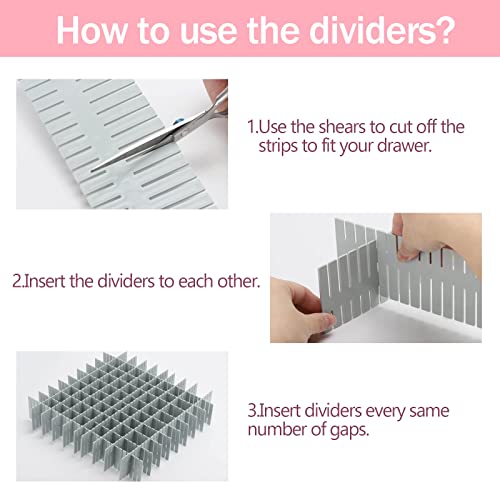 acDesign 40Pcs Drawer Dividers, Adjustable Drawer Organizer for Socks, Underwear, Lingerie, Makeup, Bedroom Office Kitchen Storage (Grey) - color: Grey