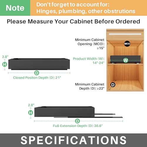 Pull out Cabinet Organizer, Wider Expandable(14"-24") Heavy Duty Slide out Drawers Fixed with Adhesive Nano Film for Pots and Pans, Roll out Shelf Storage for Kitchen Base Organization 2-Pack - color: Black, size: 21"D×14"-24"W(2 Pack)