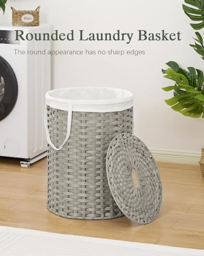 SETVSON Laundry Basket with Lid Round Rattan Laundry Hamper with Lid and Handles 29.1 Gal (110 L) Handwoven Woven Basket with Removable Bags and 2 Mesh Bags for Bathroom Living Room Gray - color: Gray, size: 110L